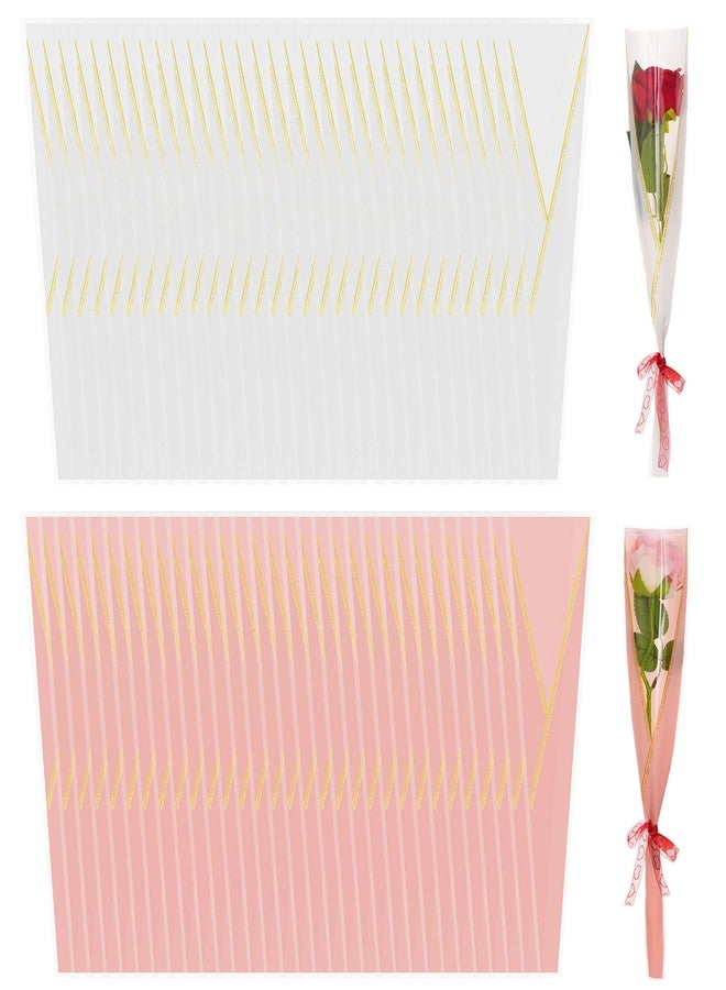 mifengda 100pcs Single Rose Sleeve Flower Wrapping Bags Single Flower Packaging Bags Waterproof Single Flower Wrapping Bags Gold Edge Flower Bouquet Sleeve for Mother's Day Wedding Bouquet Valentine's Gifts - Image 1